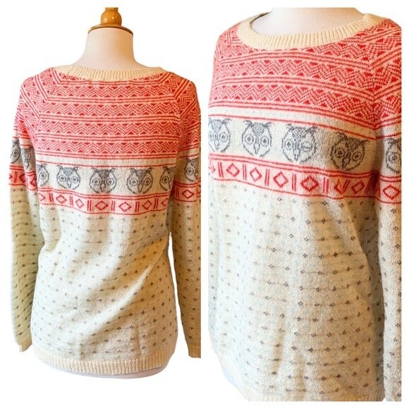 Woolrich Mohair Wool Blend Fair Isle Owl Crew Neck Sweater - Large - Picture 2 of 9